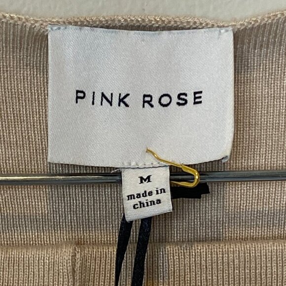Pink Rose 2-Piece Vest/Pants Loungewear Knit Set Sz M Light Beige #107K - Picture 7 of 11